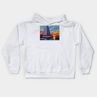 Out sailing at sunset. Kids Hoodie